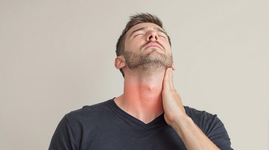 A man experiencing discomfort and stiffness, seeking neck pain treatment for relief and mobility improvement.