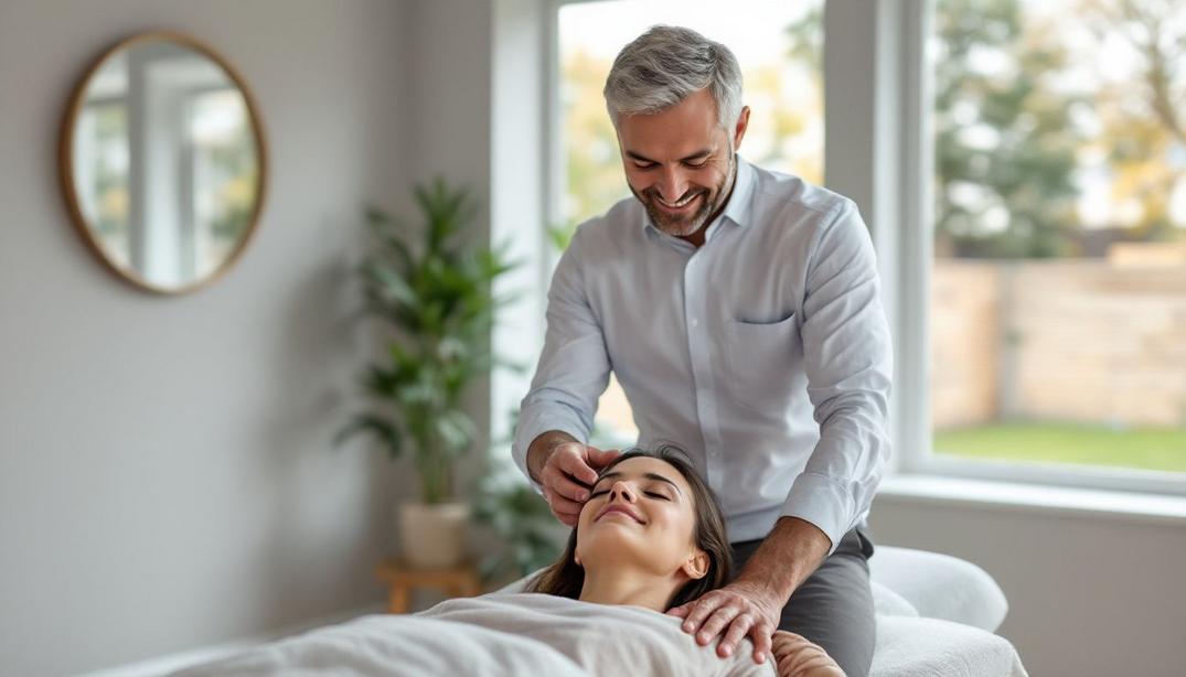 A professional performing therapy in a bright and calm space, representing Birmingham Chiropractor.