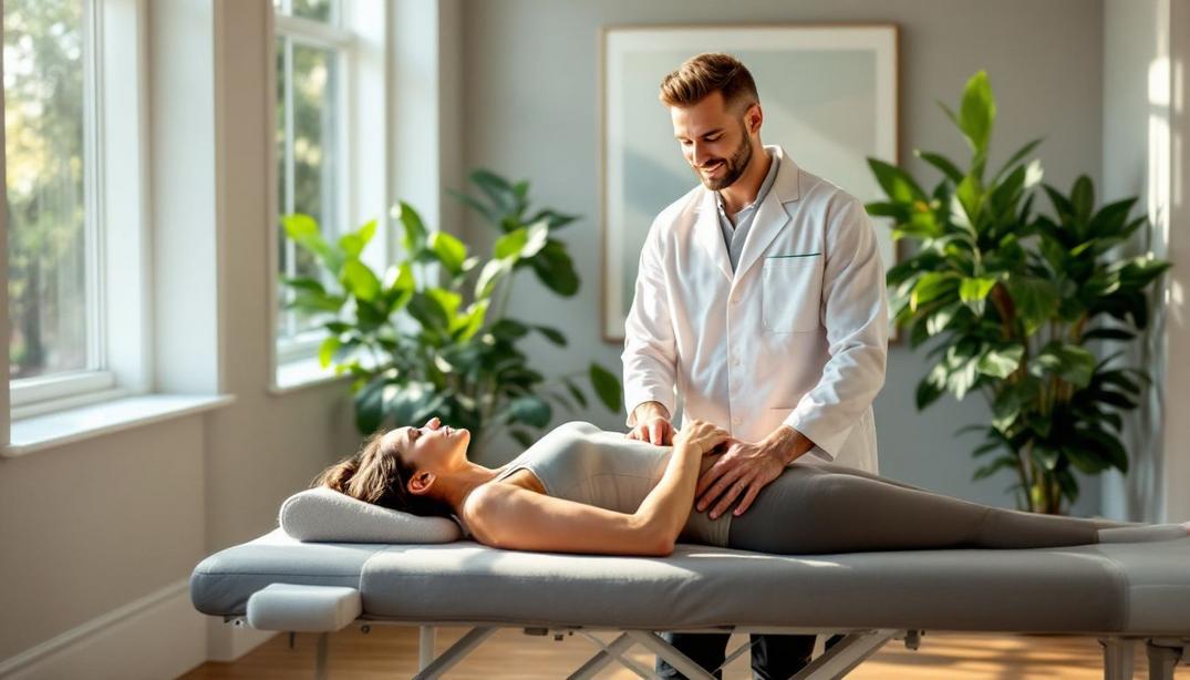 A serene clinic setting where a practitioner is providing treatment, showcasing Chiropractor Birmingham