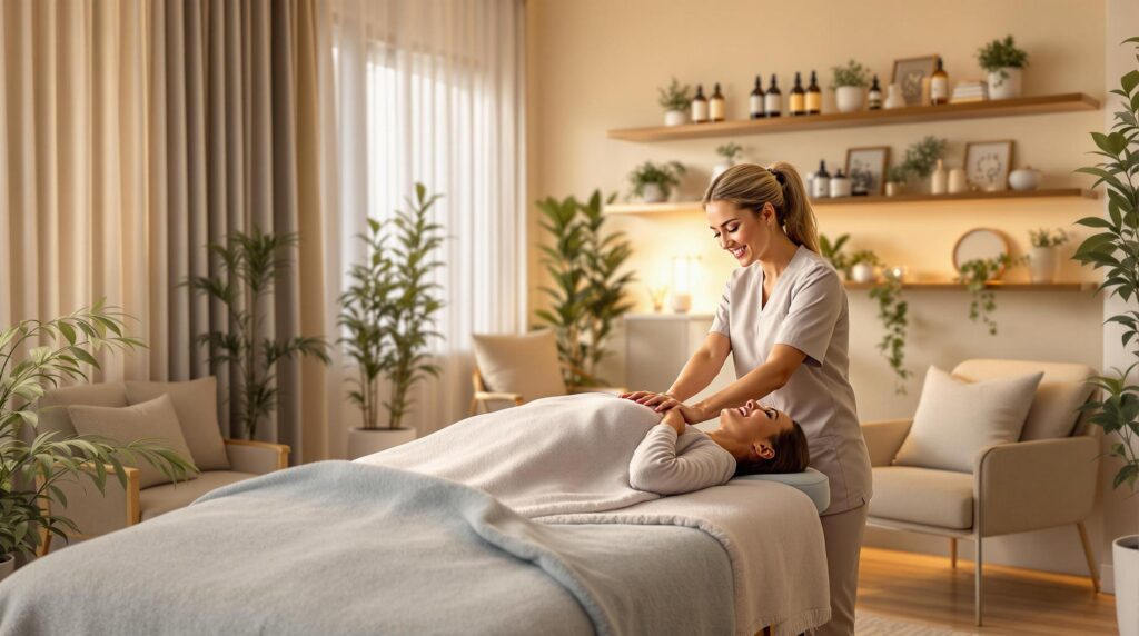 Relaxing therapy session for back pain relief in Birmingham, featuring a peaceful wellness clinic.