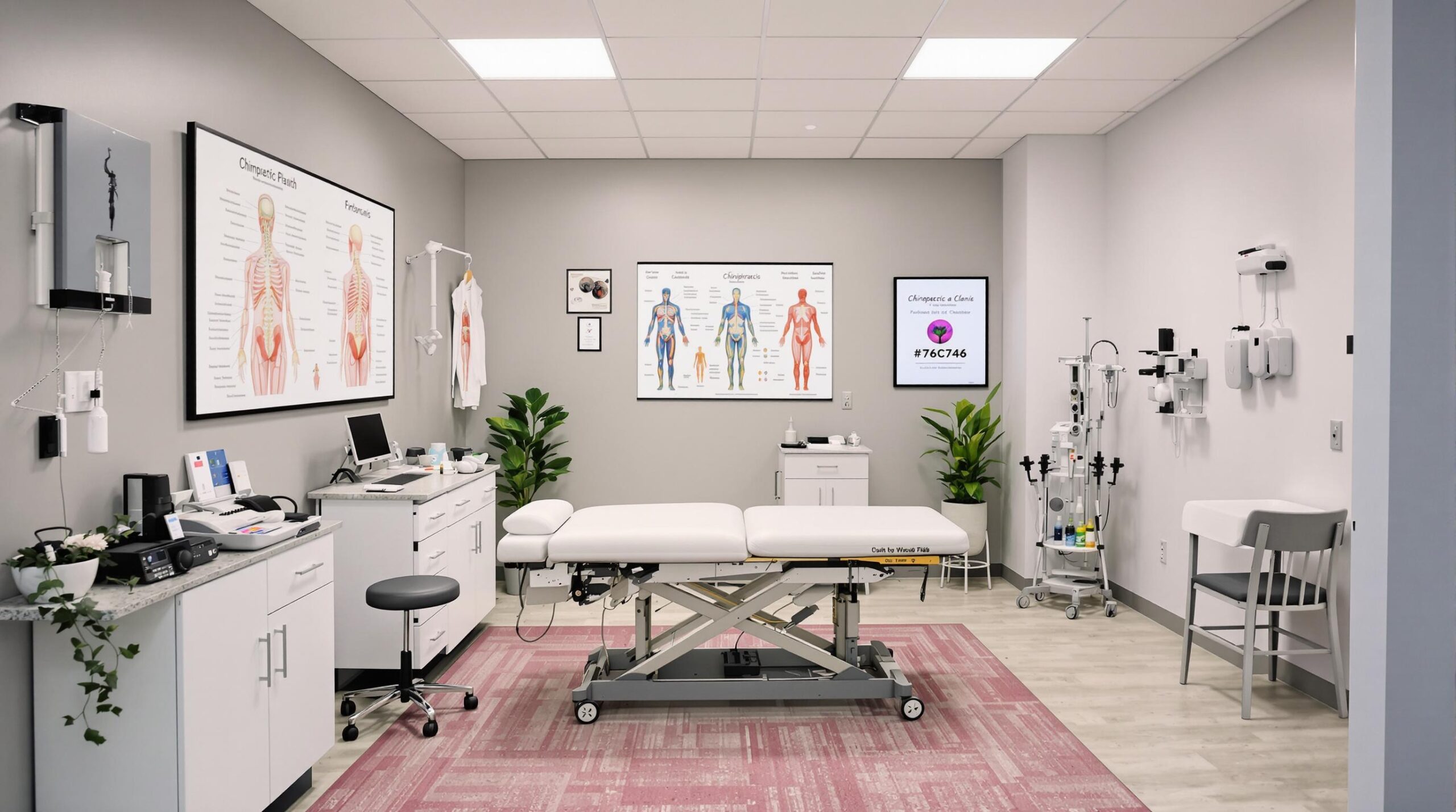 A modern and well-equipped chiropractic clinic at Upright Body Renewal, designed for spinal adjustments, pain relief, and holistic wellness treatments.