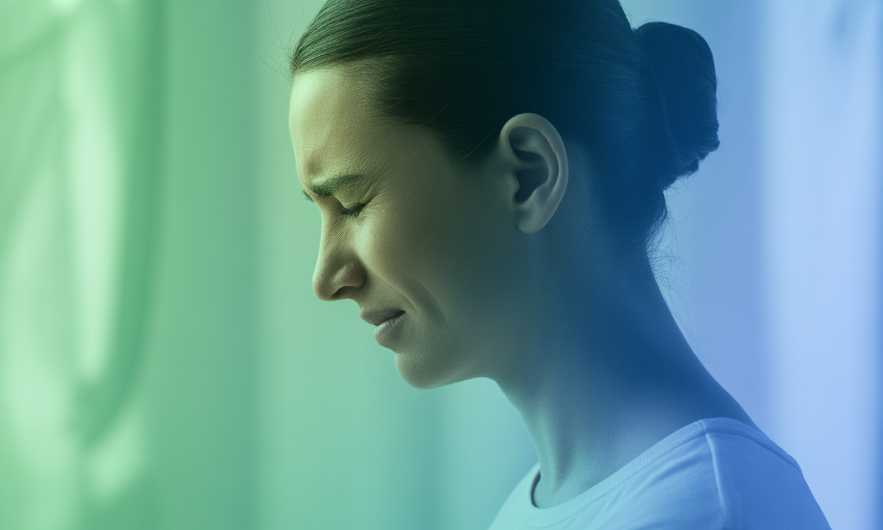 A woman with visible tension shows a clear link between posture and jaw clenching.