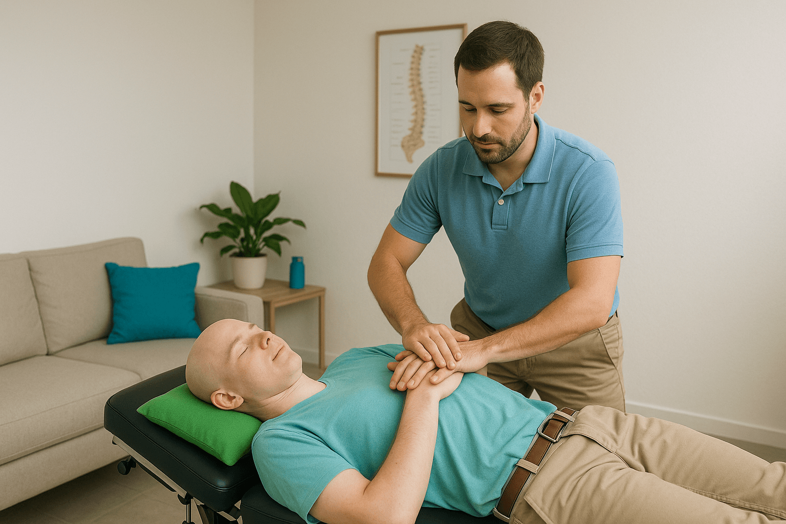 Chiropractic adjustment session for cancer survivor patient