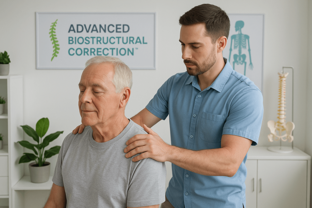 Chiropractor performing adjustment on sinus patient for relief and breathing support
