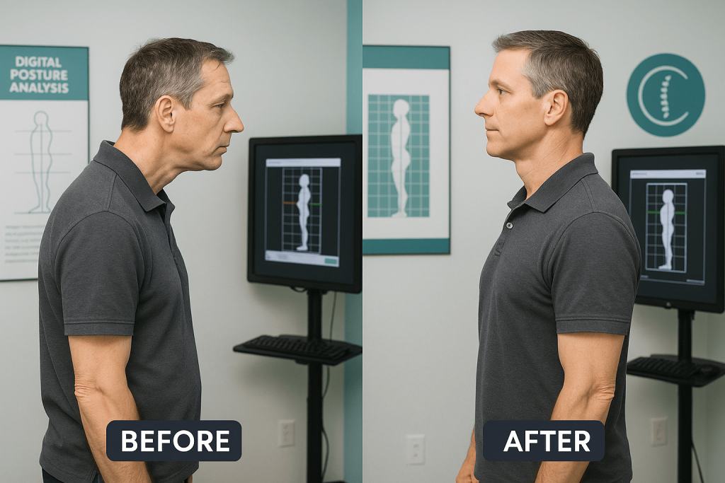 Before and after comparison of chiropractic care correcting forward head posture
