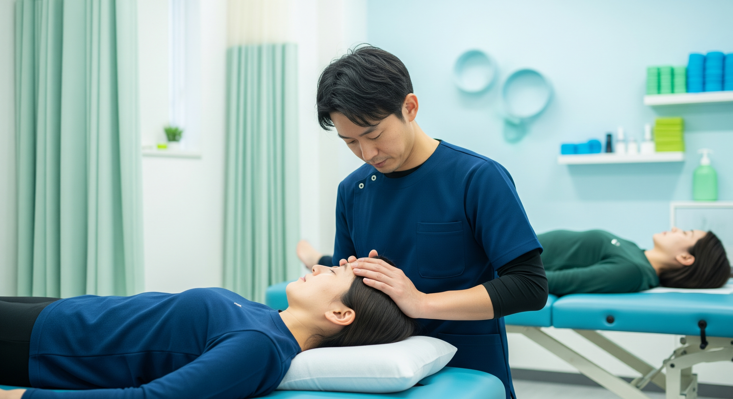 2025_12_uprightposturecouk_img_chiropractic_head_support_treatment_v1 - Upright Posture Chiropractor placing hands under a patient’s head during a treatment session.