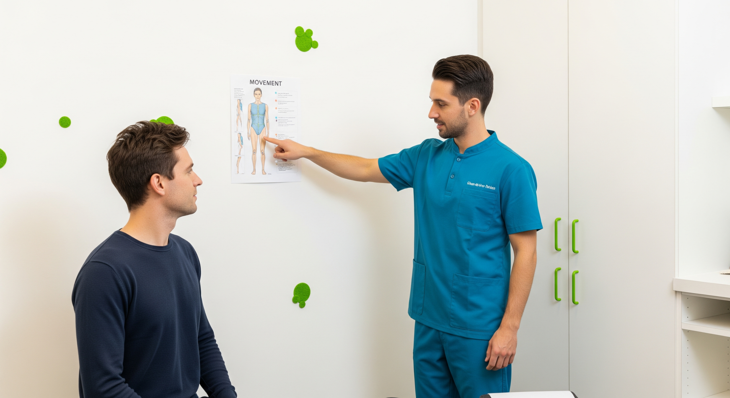 2026_01_uprightposturecouk_img_posture_chart_review_consult_v1 - Upright Posture A chiropractor reviewing a posture and movement chart with a patient during a consultation.