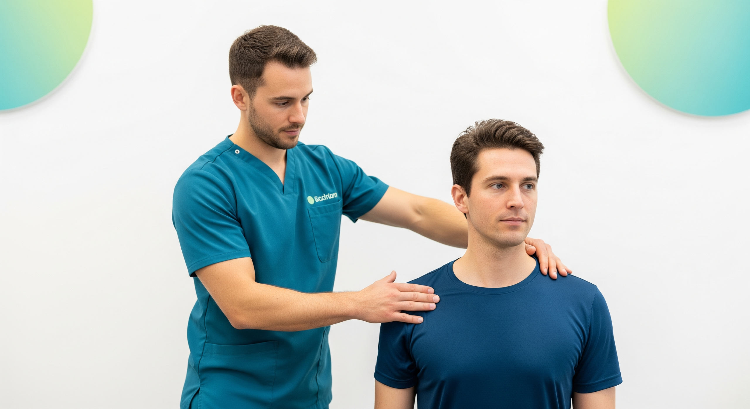 2026_01_uprightposturecouk_img_shoulder_posture_examination_v1 - Upright Posture A chiropractor examining a patient’s shoulder alignment during a posture evaluation.