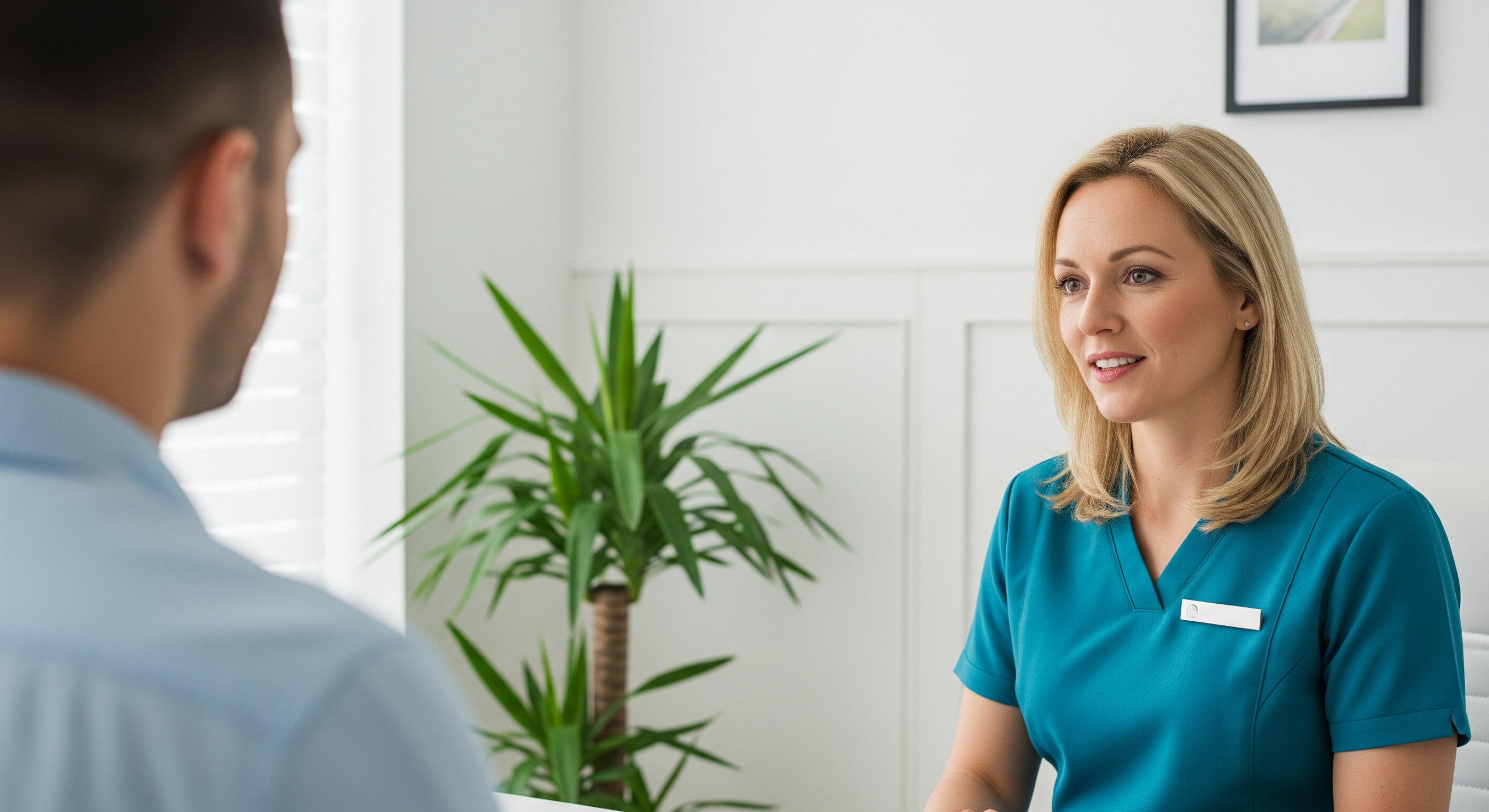 Practitioner explaining posture assessment results to a client