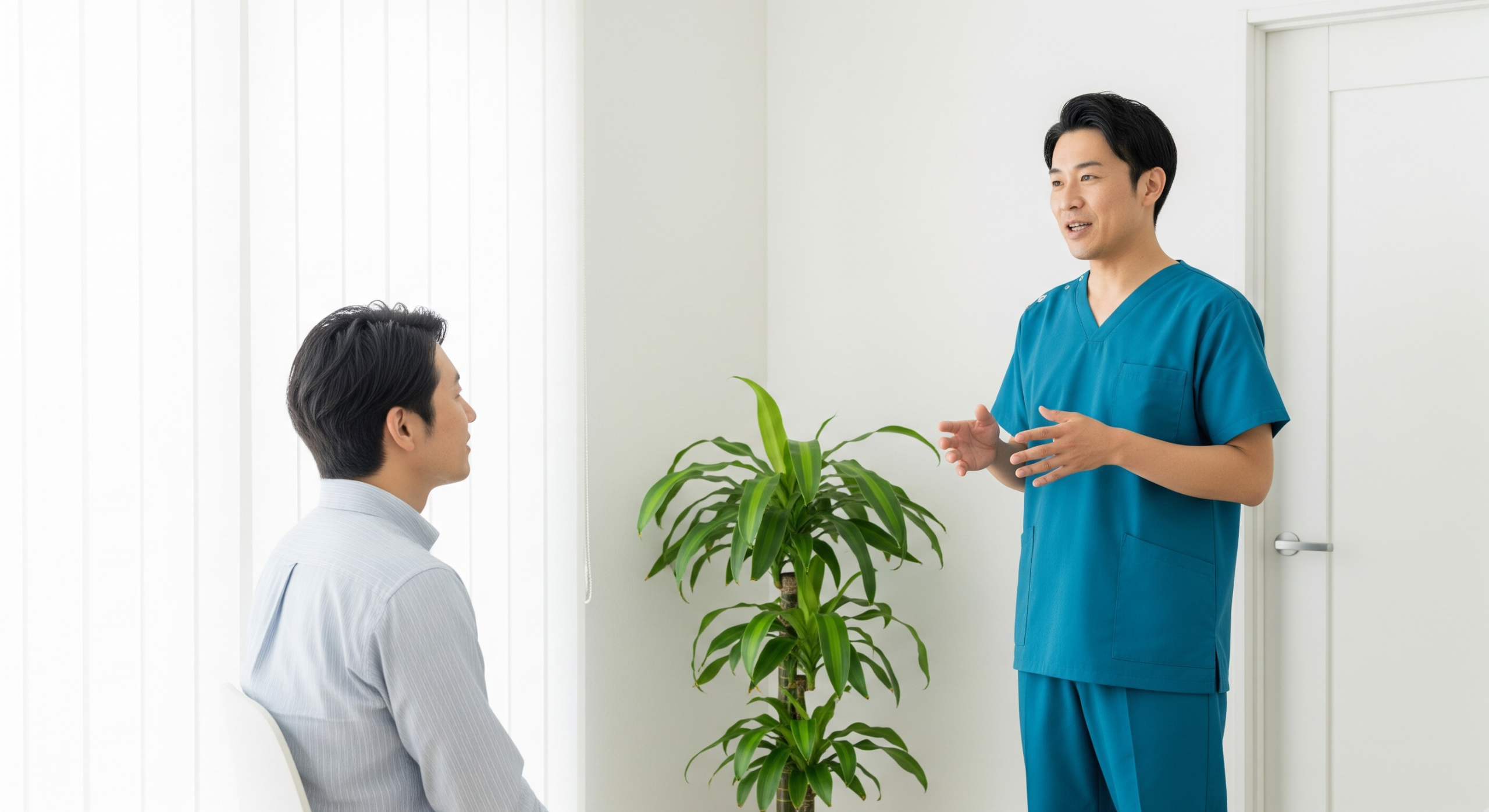 Therapist explaining posture assessment results to a seated patient