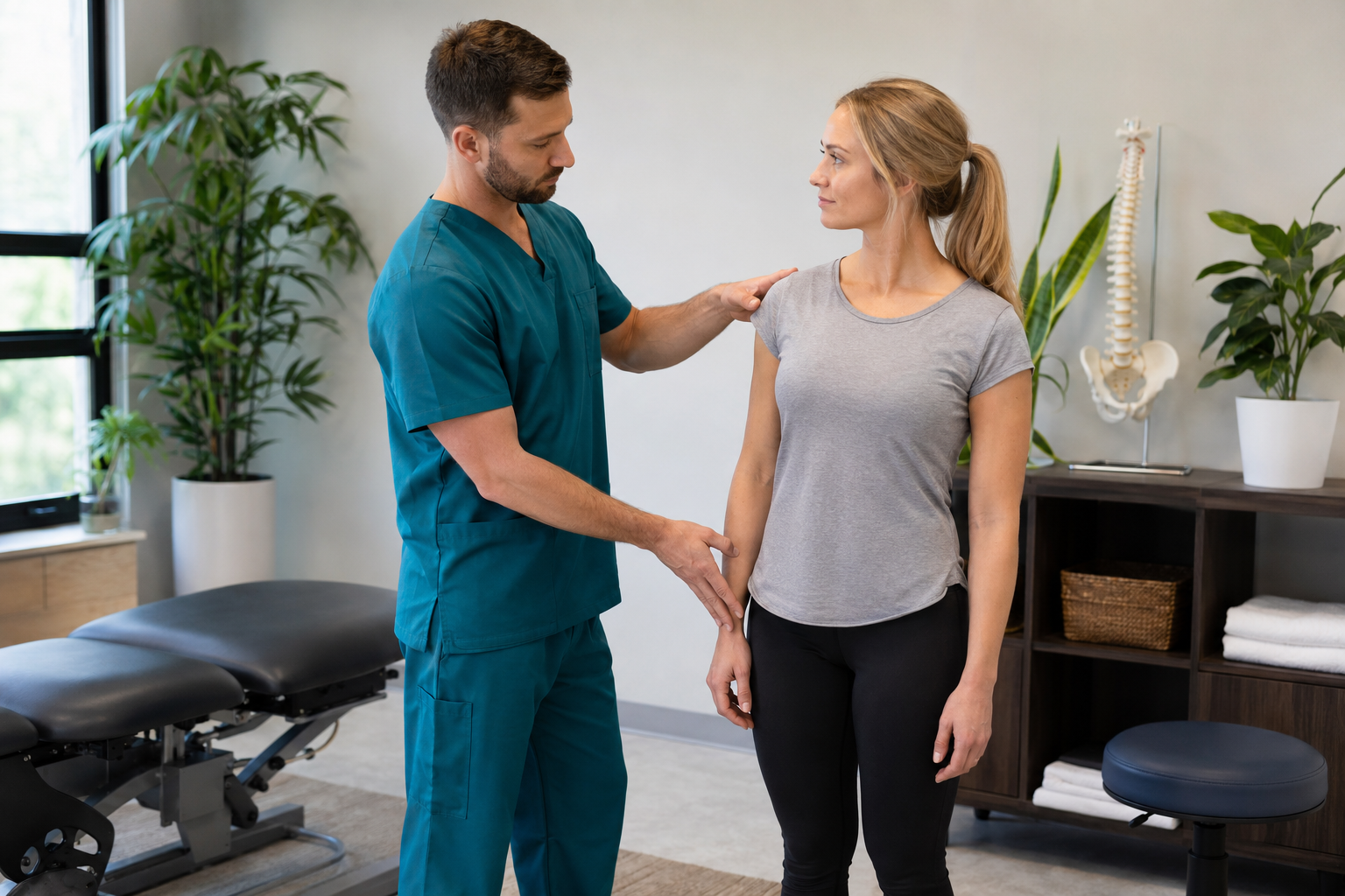 2026_08_uprightposturecouk_posture_assessment_shoulder_alignment_v1 - Upright Posture Physiotherapist performing shoulder alignment assessment during posture evaluation