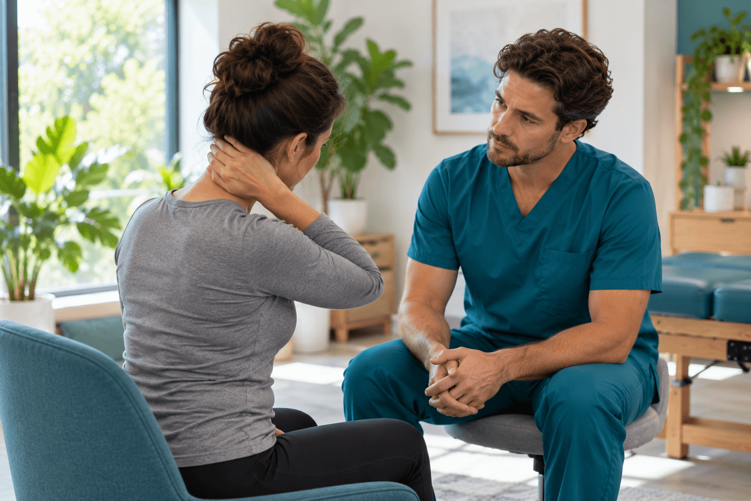 2026_10_uprightposturecouk_img_neck_pain_chiropractic_consultation_v1 - Upright Posture Can Neck Problems Cause Headaches? How to Recognise Neck-Related Signs